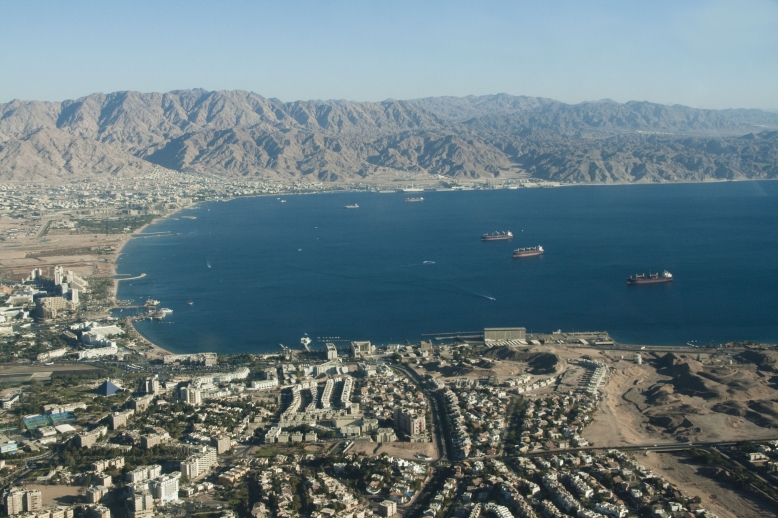Eilat bay in a sunny day in flight in Israel